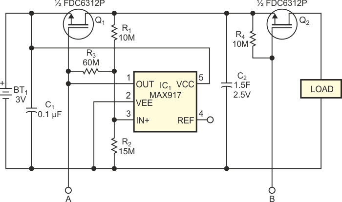 A supercapacitor helps a small battery to deliver large pulses of energy.