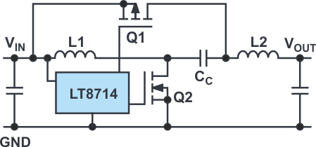 This simplified circuit diagram illustrates the topology of a four-quadrant voltage converter.