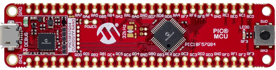 The PIC18F57Q84 Curiosity Nano Evaluation kit (DM182030)