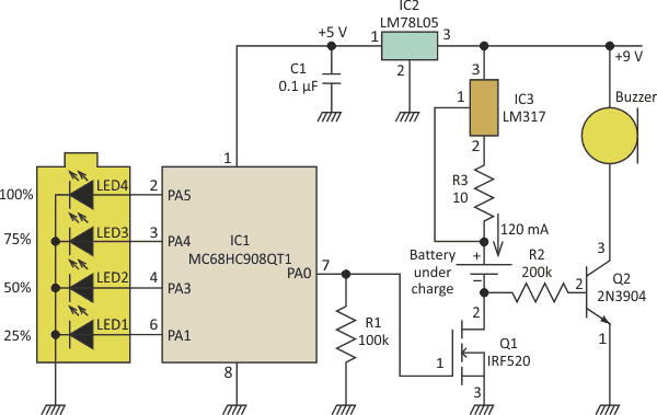 The constant charging current is produced by an LDO and resistor
