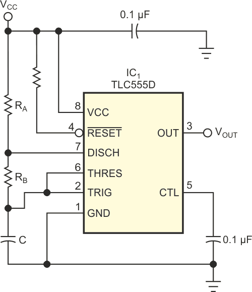 This classic 555-based timer is valid only for duty cycles greater than 50%.