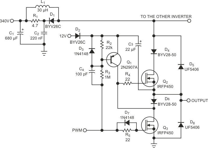 This circuit is probably the simplest high-voltage inverter you can build.