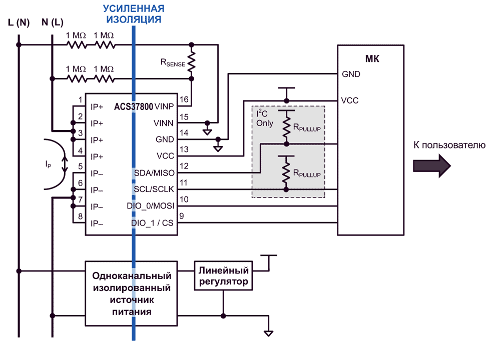 Типовая схема включения ACS37800