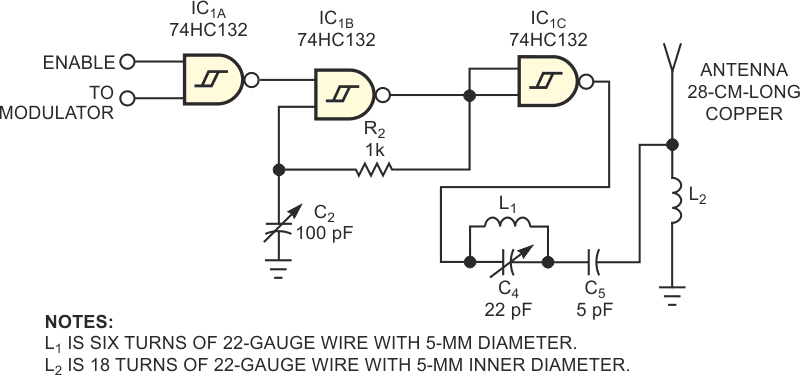 This simple transmitter from Reference 1 allows you to remotely measure physical phenomena.