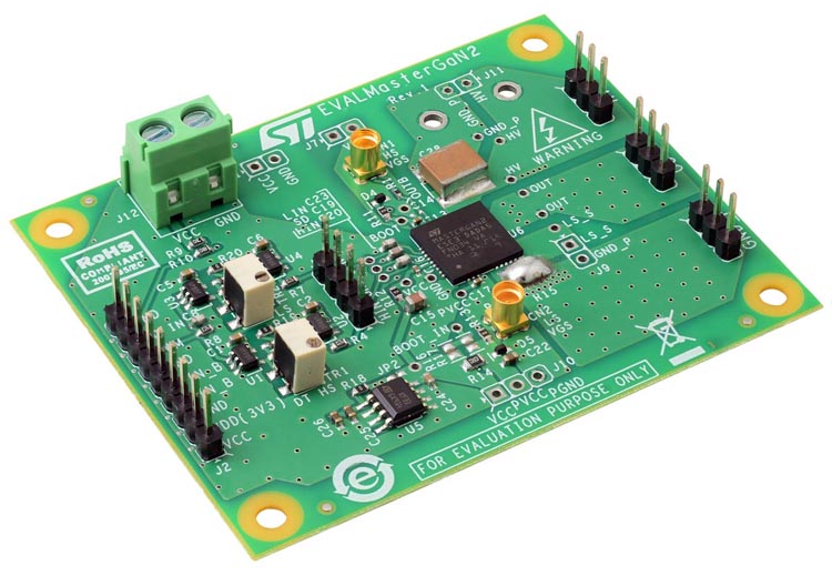 Demonstration board EVALMASTERGAN2 for MASTERGAN2 high power density half-bridge high voltage driver with two 650 V enhanced mode GaN HEMT