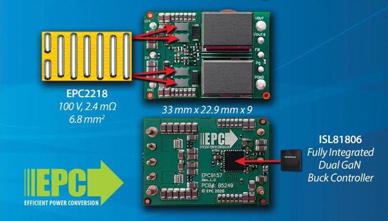 EPC представляет демонстрационную плату 300-ваттного DC/DC преобразователя с eGaN полевыми транзисторами и новым контроллером Renesas