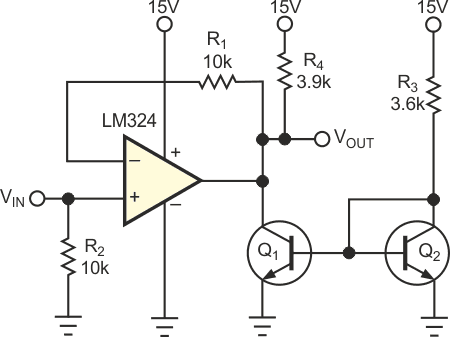 Внешний источник тока может снизить полезный уровень выходного напряжения усилителя LM324 до единиц милливольт.