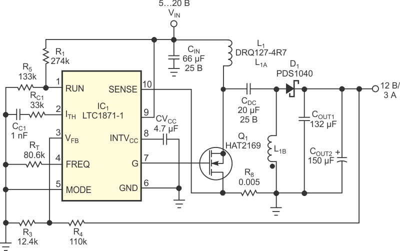 Однофазный преобразователь SEPIC создает низкие пульсации входного тока и подходит для уровней мощности от 5 до 50 Вт.