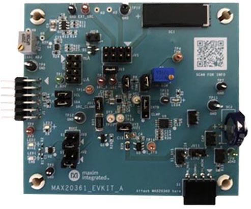 The associated MAX20361 Evaluation Kit include a solar cell, interactive software, current source and measurement, plus a highly detailed user manual.