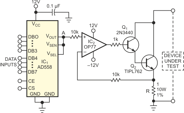 A simple circuit allows digital control of current, independent of voltage.