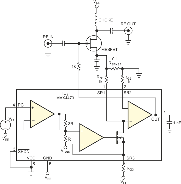 A smart-bias IC ensures uniform bias for GaAs FETS in high-volume products.