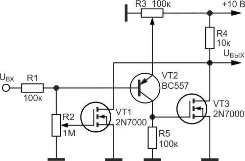 Электрическая схема оконного транзисторного ключа.