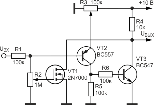 Вариант оконного транзисторного ключа с минимальным порогом переключения.