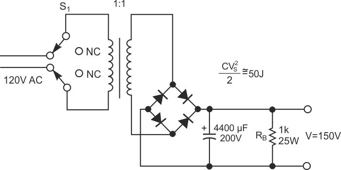 A bleeder resistor ensures safety but wastes much power.