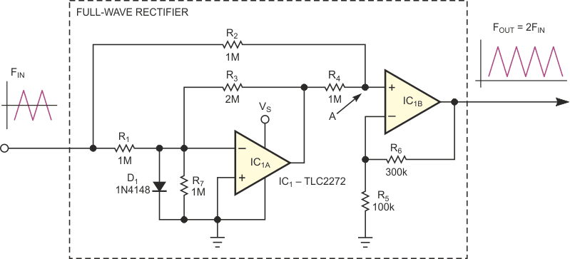 This circuit performs frequency multiplication on triangle waveforms.