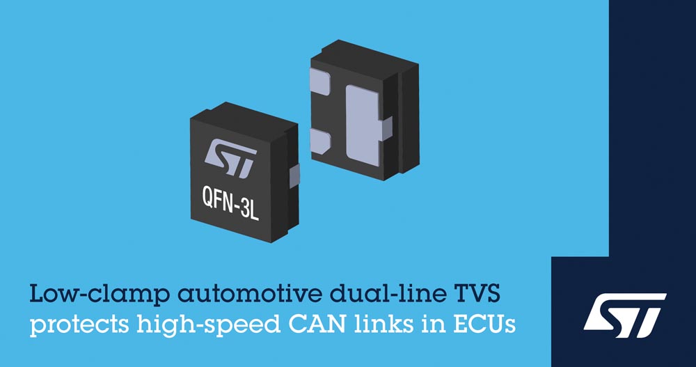 STMicroelectronics выпускает сверхминиатюрный TVS диод для защиты линий автомобильных интерфейсов