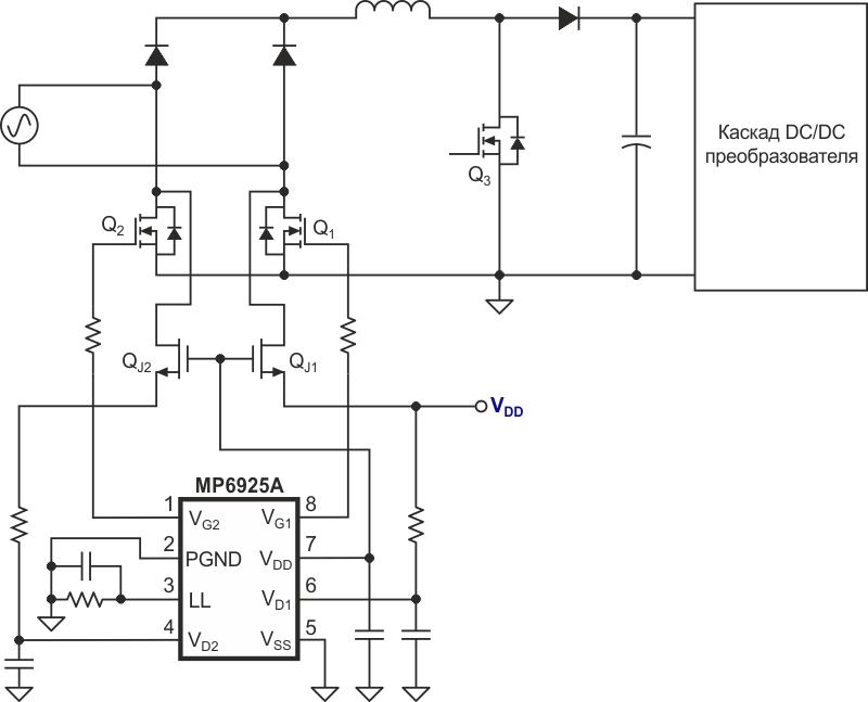 Мост с MOSFET синхронного выпрямителя в нижнем плече.