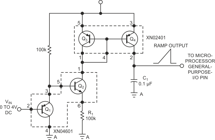 With two transistor arrays and three discrete components, you can configure an analog front end for a microcontroller.