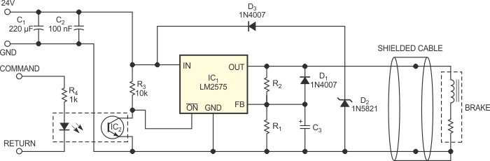 Applying the command input switches on PWM regulator IC1