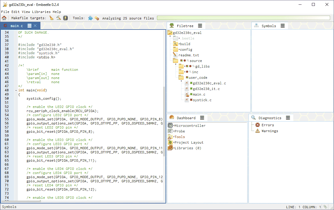 Внешний вид Embeetle IDE.