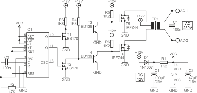 Schematic diagram of a portable power inverter.