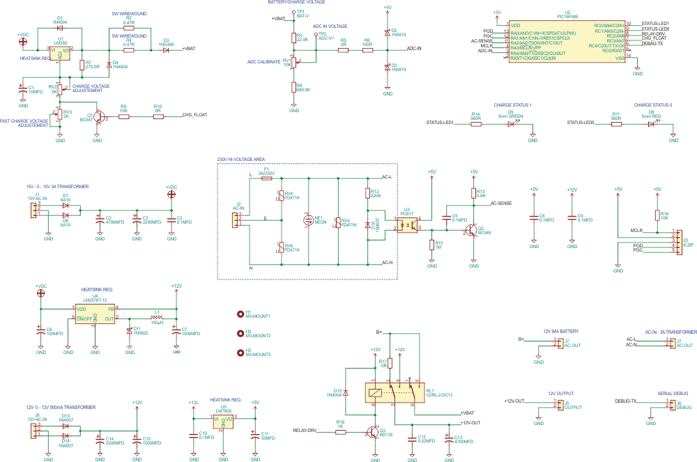 12 V Uninterruptible Power Supply System Schematic Diagram.