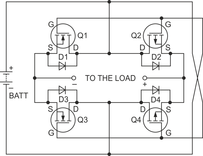 This circuit provides power to the load with any installation of the battery.