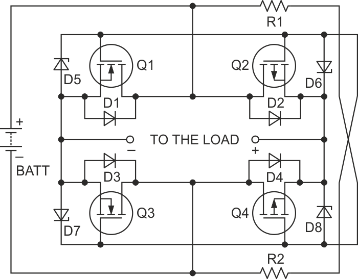 Protection of the gate-source junctions of the MOSFETs.