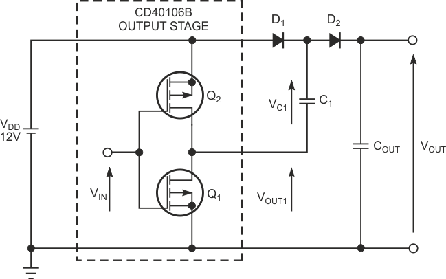 This circuit illustrates the operating principle of the basic voltage-doubler cell.