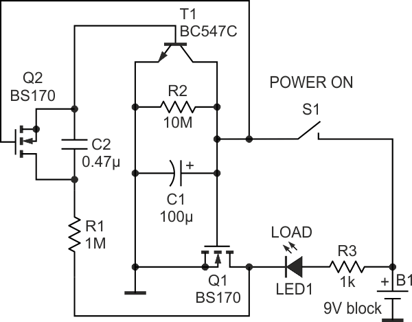 The circuit diagram of the auto power-off timer circuit.