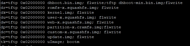 List of scripts for updating IP camera firmware in U-Boot environment parameters.