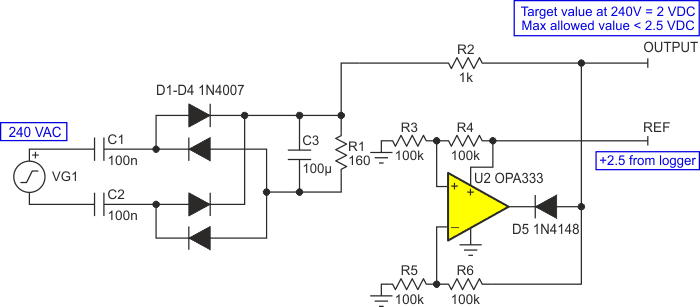 Clamping circuit shown with the AC voltage measurement circuit.