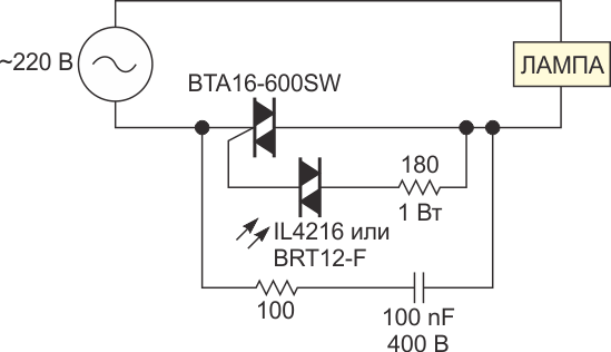 Компаратор управляет оптоизолятором с симисторным выходом типа IL4216 или BRT12-F.