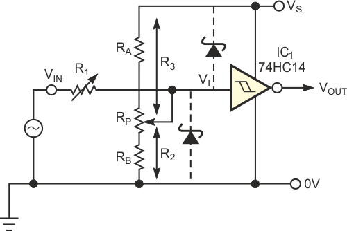 The potentiometer networks solve the problem of large spreads in component values.