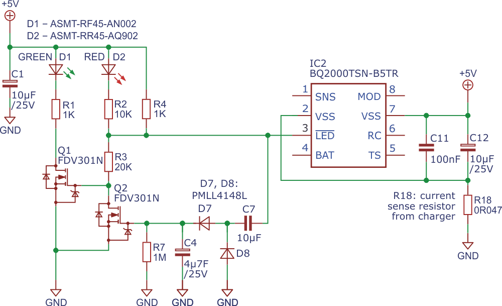 The LED circuitry of the battery charger.