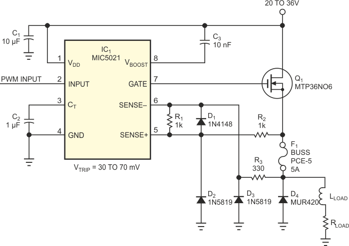 A fuse does double duty as a protection device and a current-sensing resistor.