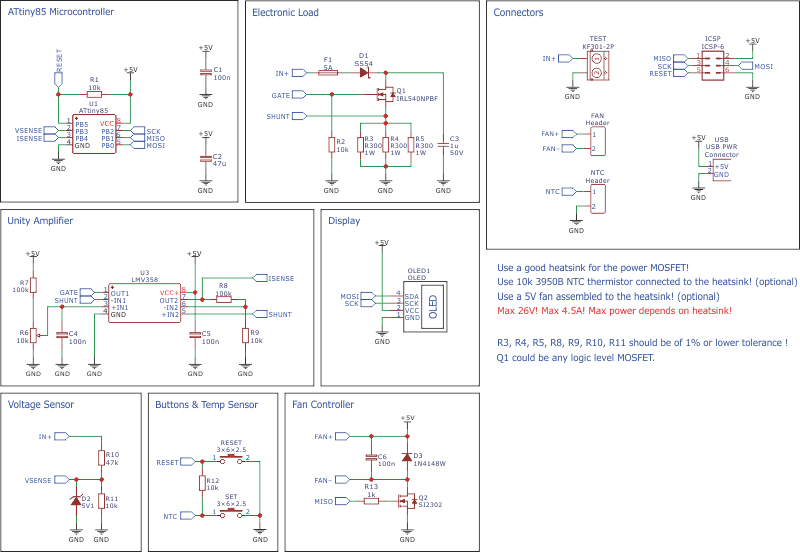 Simple Electronic Load based on ATtiny45/85 Schematic Diagram.