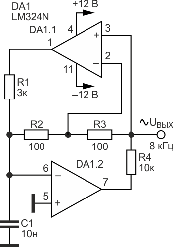 Генератор синусоидальных сигналов на микросхеме LM324N.