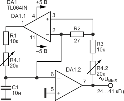 Вариант генератора синусоидальных сигналов на микросхеме TL064IN.