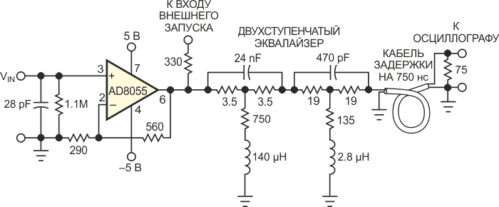 Схема модификации винтажного осциллографа, не имеющего внутренней линии задержки.