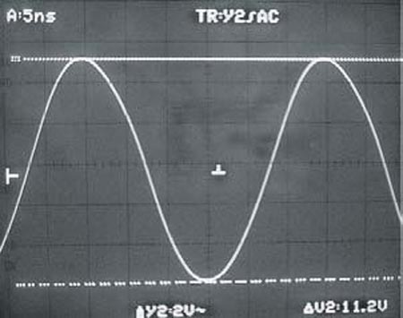 Чистая синусоида (V22 на Рисунке 3) на настроенном контуре с резонансной частотой 280 кГц 