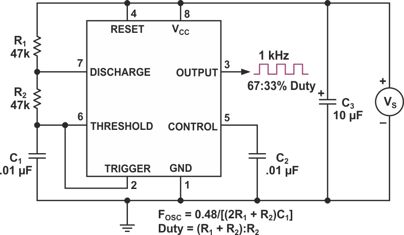 «Traditional two-resistor» 555 oscillator.