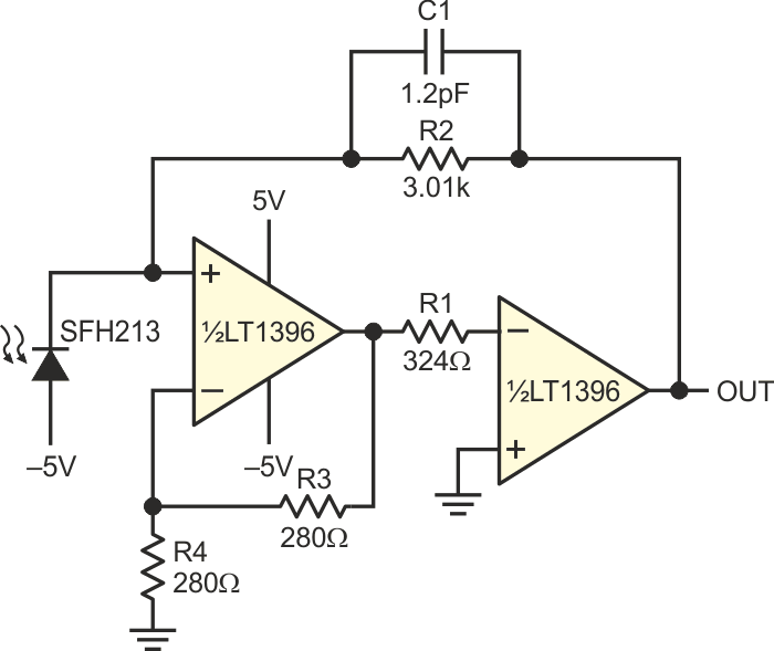 Current-Feedback Op Amps Save Power Photodiode