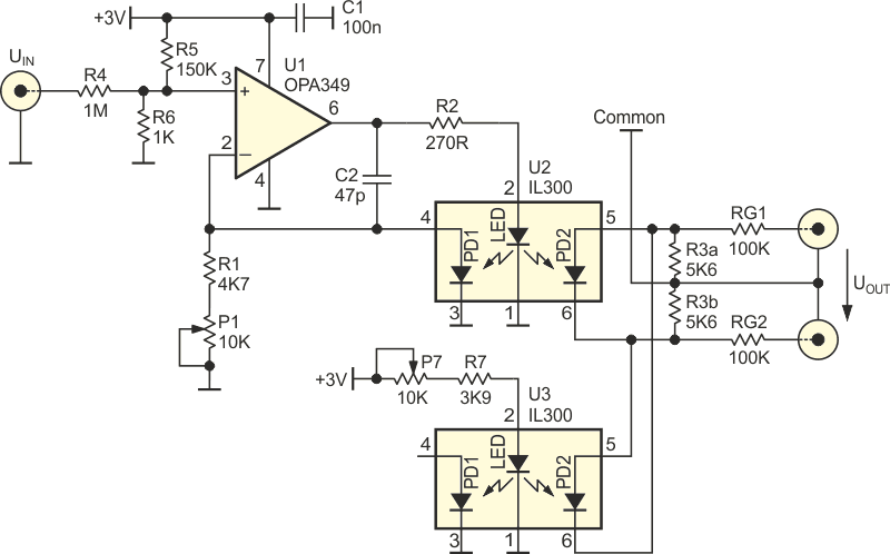 The complete schematic diagram of the optically isolated differential driver.
