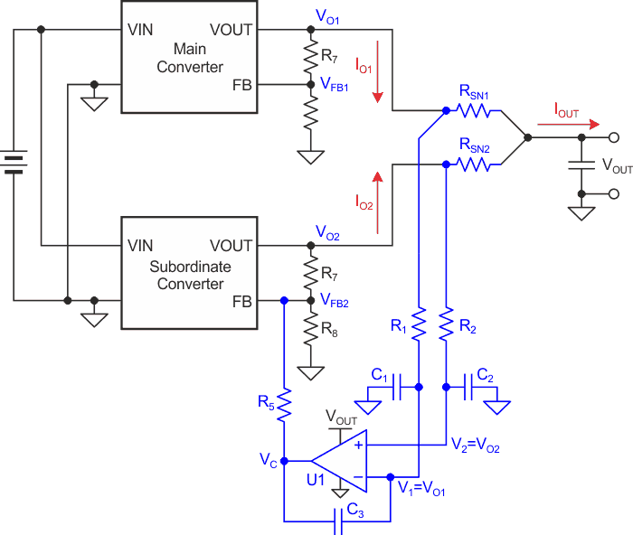 An optimal current-sharing scheme shows when VOUT can directly supply U1.