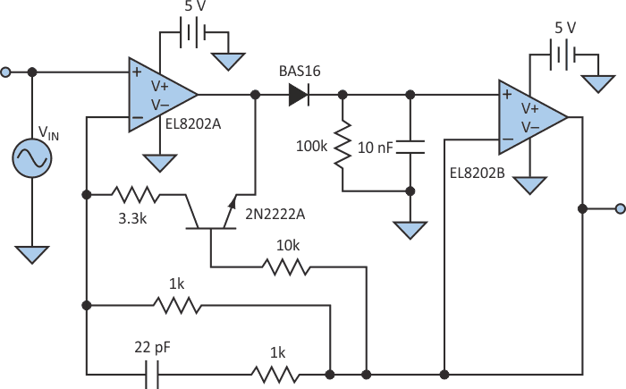 Добавление функции переключаемой обратной связи к простому диодному пиковому детектору повышает разрешение и точность даже при небольших входных сигналах.