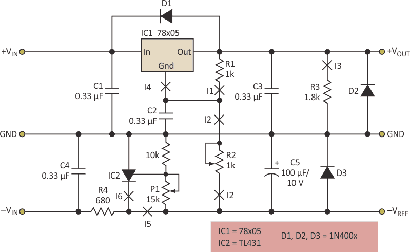 A similar approach works with the 78xx family, but requires a change in the details of the circuit topology.