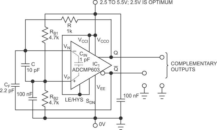 This pulse generator produces time-aligned complementary logic waveforms. The duty cycle holds at 50%.