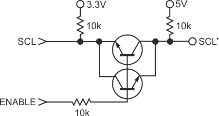 This circuit is an I2C-compatible, hot-swappable translator/buffer.