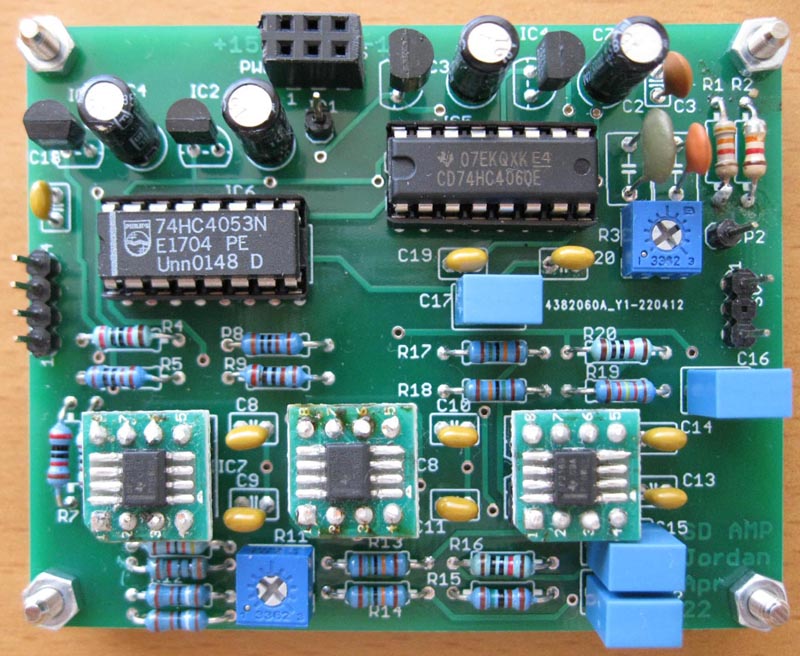 The two-layer PCB of the amplifier.